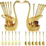 Couverts - swan - kit de couverts dors - 14 pices - alliage de zinc - design svelte