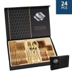 Couverts de table haopyou - mnagres en acier inoxydable - 24 pices - fini miroir or