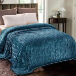 Couverture feuilles 220�240 cm flanelle douce et chaude bleue pour canap� ou lit toutes saisons