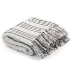 Couverture plaid coton  rayures 125 x 150 cm gris couverture coton  rayures 125 x 150 cm gris et blanc#781 ...