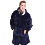 Couverture plaid en polaire corail avec manches douces et poche ext�rieure � capuche - bleu