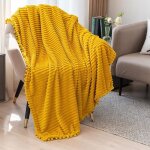 Couverture polaire en flanelle douce 100 * 130 cm avec franges et pompons plaid moelleux pour canap� ...