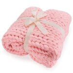 Couverture - feluna - tricot�e - rose - xxl - douillette en maille grossi�re