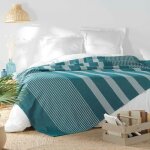 Couvre lit 1 personne 180 x 220 cm coton / polyester tisse adele bleu