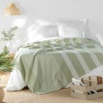 Couvre lit 1 personne 180 x 220 cm coton / polyester tisse adele sauge