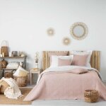 Couvre lit 2 pers. matelasse 220 x 240 cm microfibre unie lavee florette rose