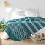 Couvre lit 2 personnes 240 x 260 cm coton / polyester tisse adele bleu