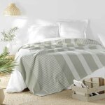 Couvre lit 2 personnes 240 x 260 cm coton / polyester tisse adele sauge