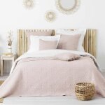 Couvre - lit 2 personnes matelass 220x240 microfibre uni florette rose