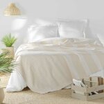 Couvre lit 2 personnes 240 x 260 cm coton / polyester tisse adele naturel