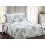 Couvre lit - avignon - 230x250cm - 100% coton - 2 taies doreiller - gris imprimé Couvre lit - avignon - 230x250cm - 100% coton - 2 taies doreiller - gris imprimé