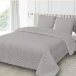 Alpes blanc - couvre lit gris 240x260 cm avec broderies gomtriques + 2 taies 65x65 cm - boutis grande ...