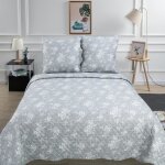 Alpes blanc - couvre - lit gris floral 220x240cm + 2 taies 65x65cm