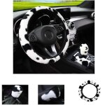 Couvre volant voiture - non spcifi - ensemble 3 pcs - motif vache noir et blanc - doux et chaud - antidrapa ...