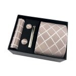 Cravate homme carreau coffret cadeau 4 pcs business avec mouchoirs de poche