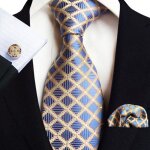 Cravate homme carreau tisse jacquard mouchoirs de poche boutons de manchette - insfity - polyester - ...