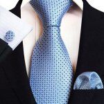 Cravate homme mouchoirs de poche boutons de manchette - insfity - polyester - bleu