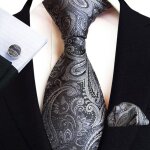 Cravate homme paisley insfity - accessoires de fete de mariage - gris et noir