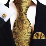 Cravate homme paisley tisse jacquard mouchoirs de poche boutons de manchette 3 pices - jaune