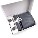 Cravate homme tissée jacquard mouchoir de poche boutons de manchette pince à cravate 4 pièces - gris Cravate homme tissée jacquard mouchoir de poche boutons de manchette pince à cravate 4 pièces - gris