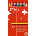 Crayons de couleur - caran dache - swisscolor - tui mtal 12 - mine 28mm - bois de cdre