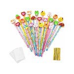 Crayons graphite - jzk - lot de 24 - gommes animaux d�tachables - sachets cadeaux inclus - multicolore ...