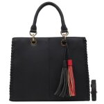 Crazychic - sac main cabas fourre - tout femme cuir - grand sac port epaule bandoulire pompon franges ...
