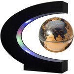 Globe terrestre lumineux - créatif - flottant magnétique - led - base en forme c - or et noir Globe terrestre lumineux - créatif - flottant magnétique - led - base en forme c - or et noir