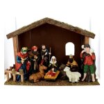 Crche de nol avec 11 santons en polyrsine - dimensions 66x26x48cm environ
