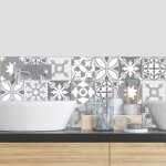 Crdence adhsive pour salle de bain en pvc style carreaux de ciment gris 140x30 cm (en 2 bandeaux) - ...