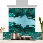 Fond de hotte adh�sif en aluminium effet marbre bleu - 70x60 cm - 99deco