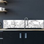 Cr�dence feuillages adh�sive autocollant sticker - fond de hotte - 120 x 25 cm - noir et blanc