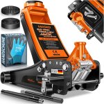 Cric hydraulique � rouleaux - masko - 3 tonnes - orange - hauteur r�glable 70mm - 470mm - dimensions ...