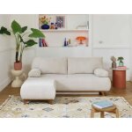 Cristal - canap 3 places - convertible avec coffre et pouf - en velours textur - beige