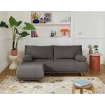 Cristal - canap 3 places - convertible avec coffre et pouf - en velours textur - gris fonc