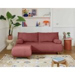 Cristal - canap 3 places - convertible avec coffre et pouf - en velours textur - rose