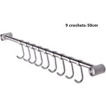 Crochet barre de cuisine - acier inox - 50cm - 9 crochets amovibles - pratique - facile  installer