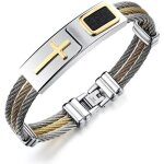 Bracelet - croix bijoux - homme - acier inoxydable - cuir vritable - fantaisie