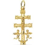 Croix pendentif caravaca 24mm 18k crucifix dor. christ anges latéraux suspendus lisses Croix pendentif caravaca 24mm 18k crucifix dor. christ anges latéraux suspendus lisses