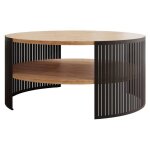 Cruz - table basse ronde - aspect ch�ne naturel et noir - 1 niche - 75 cm - noir / bois