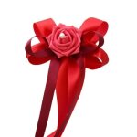 Cs 1pcs noeud papillon satin ruban avec fleurs artificielles dcoration de voiture de mariage (rouge) ...