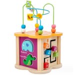 Cube dactivit� b�b� - jouet en bois - labyrinthe de perles - horloge dapprentissage - tri de formes