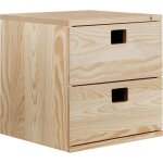 Cube de rangement 2 tiroirs pin masif - 36. 2 x 36. 2 x 33 cm - bois brut