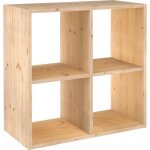 Cube de rangement 4 cases pin masif - 70. 8 x 70. 8 x 33 cm - bois brut
