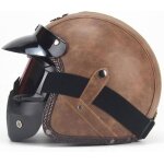 Cuir casque moto jet vintage retro avec lunettes et masque unisexe 3 / 4 moto chopper scooter modulable ...