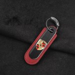 Cuir v�ritable fibre de carbone m�tal cle auto porte - cl�s pendentif cl� pour porsche (rouge)