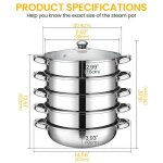 Cuiseur vapeur en acier inoxydable � cinq couches - 30 cm diam�tre - avec couvercle en verre - compatible ...