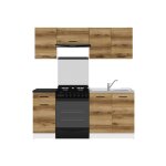 Cuisine compl�te 180 cmensemble de meuble de cuisine coloris ch�ne delano / blanc plan de travail noir ...