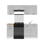 Cuisine compl�te 180 cmensemble de meuble de cuisine coloris gris clair brillant / blanc plan de travail ...