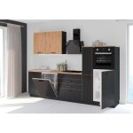 Cuisine complte aya - dcor noir - l 280 x p 60 x h 214 cm - plan de travail inclus